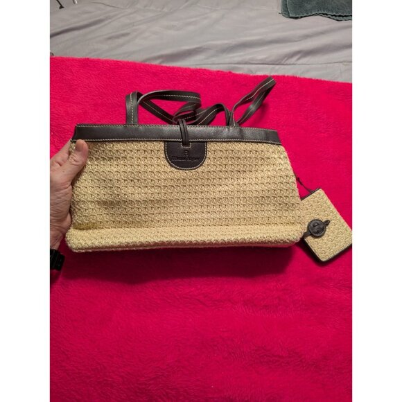 Y2K Etienne Aigner Straw Tote Bag w/ Wallet Black Trim Shoulder Purse Vintage - Picture 1 of 8